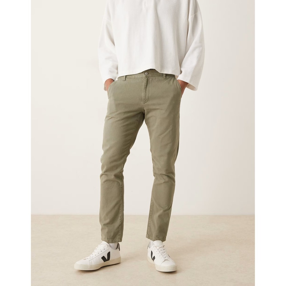 ASOS DESIGN Chinos Men 34x32 Stretch Cotton Khaki Tan Solid Slim Fit Modern